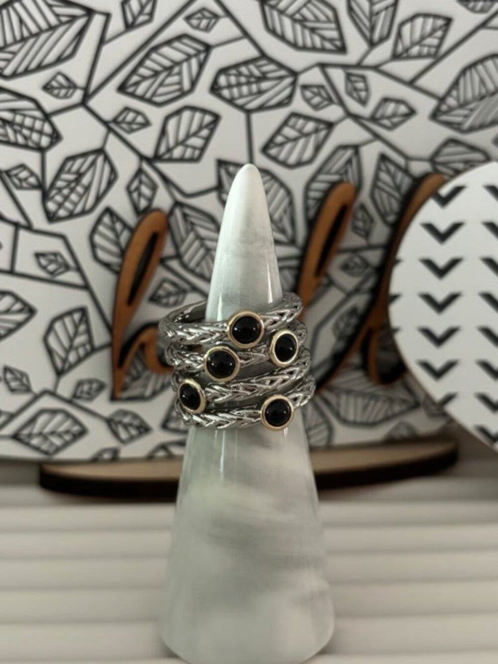 Boutique Mixed Metal and Black Onyx Ring- size 7 (read description)